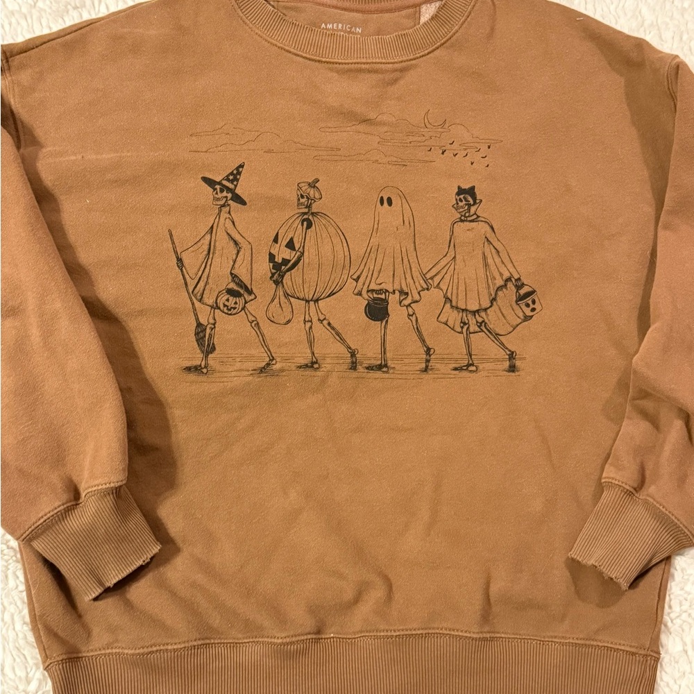 American Eagle Crewneck Tan Halloween Oversized Sweatshirt Size XS